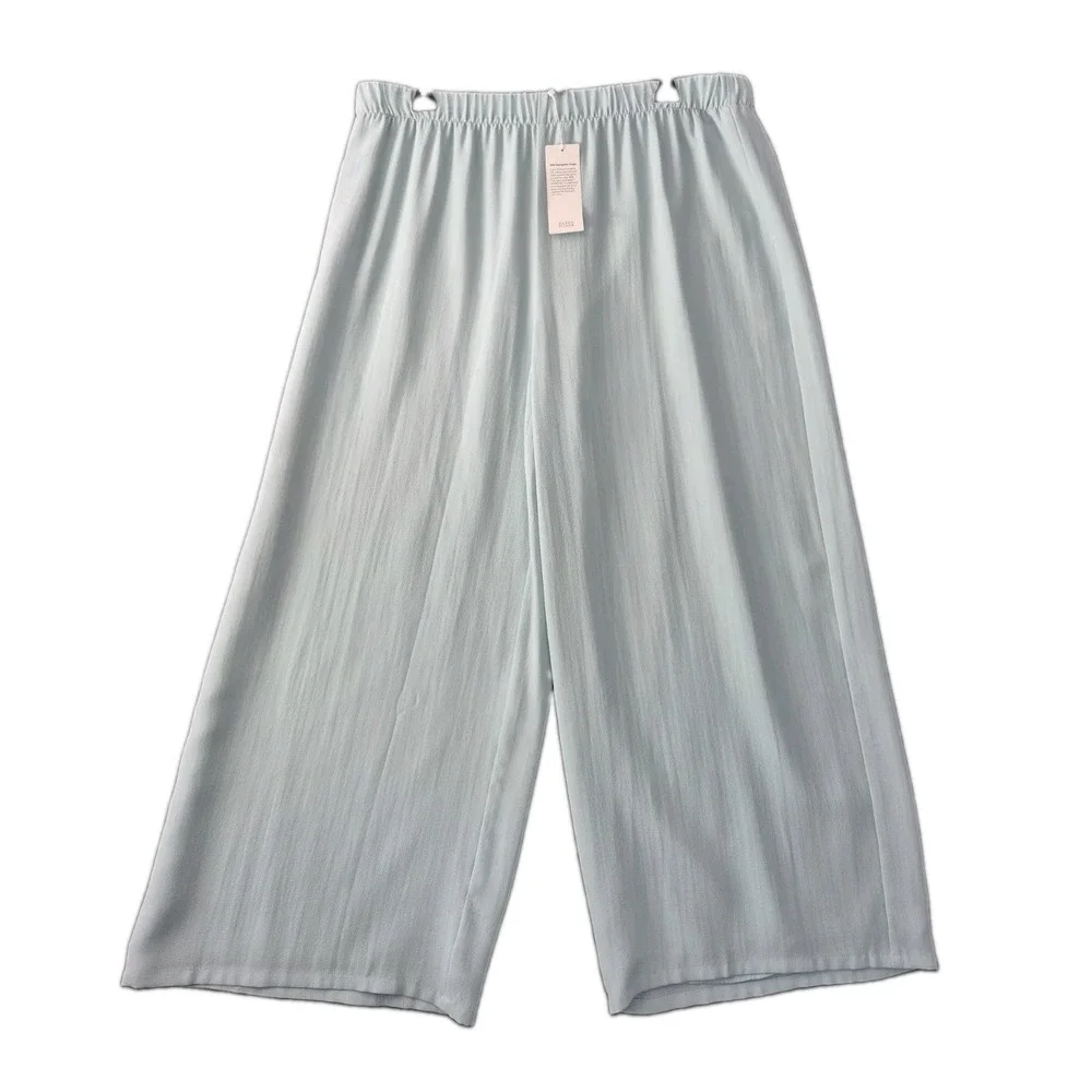 NWT Eileen Fisher Silk Georgette Crepe Wide Ankle Pant Pool LP $278 Quiet Luxury
